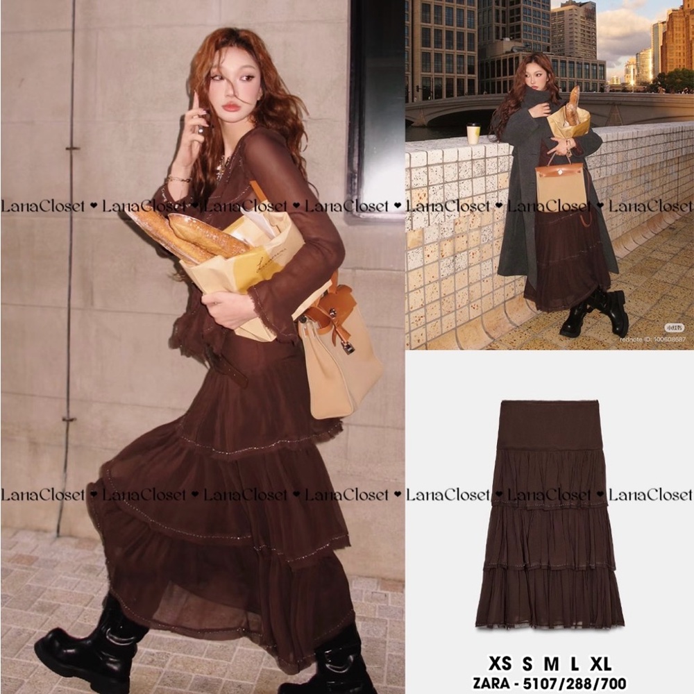 Zara RUFFLED BEADED SKIRT ZW COLLECTION
BROWN 0/5107/288